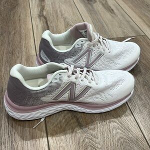 Women's New Balance Soft Foam 680 v 7 Running Shoes- Cream and Pink Sneakers